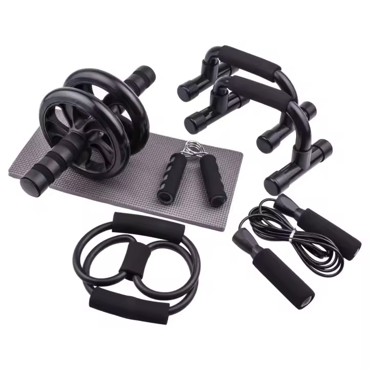 Barra de Resistencia para Abdominales y Musculación con Rueda AB y Saltar con Cuerda Gimnasio en Casa Entrenador de Fitness y Ejercicio de Mano - 1