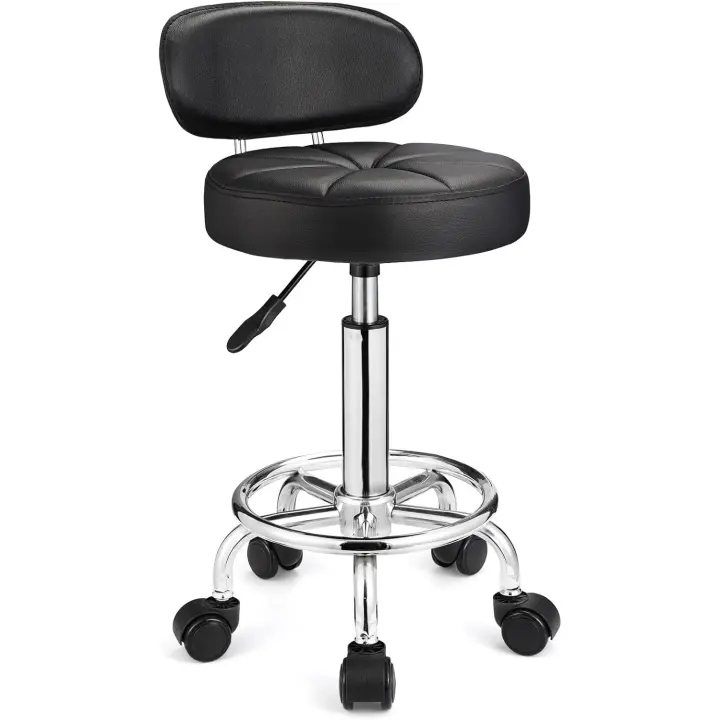 Heces giratorias con Ruedas Altura Ajustable Balneario Respaldo Negro - 1