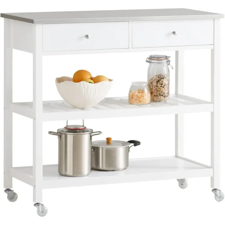 Carrito de Servir Carrito Auxiliar Cocina estantería de Cocina Carrito de Cocina móvil 100 x 92 x 45 cm Blanco ES - 1
