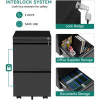 Cajonera de Oficina Móvil, 2 Cajones Cajonera de Oficina Metalico con Ruedas, Mueble Oficina Archivador con Cerradura y Llave para Carta/A4, Negro, 51 x 39 x 71cm - details 3