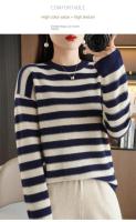 Jersey de Primavera para Mujer Suéter a Rayas de Dos Colores Suéter de Manga Larga con Cuello Redondo Nuevo Jersey de Algodón 100% - details 0