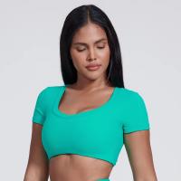 Camiseta de manga corta con cuello en V para mujer, camiseta con corte de entrenamiento, ropa deportiva para correr - details 7
