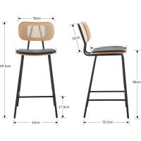 Juego de Sillas de Bar Modernas 2 Altas con Resalto de Ratán Taburetes de Cocina con Cojín de PU - details 8