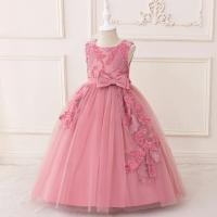 Vestido de dama de honor con flores y lentejuelas a la moda, vestido Formal rosa para fiesta de boda, vestido de princesa con lazo de tul, ropa de noche de cumpleaños para niños - details 2