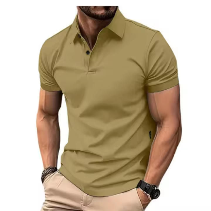 POLO de manga corta con botones de color sólido casual para hombres de alta gama. - 1