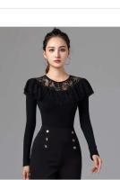 TRE de baile latino con cuello redondo, vestido de noche, disfraz de tango de jazz de color sólido, tops de la serie jersey de la sitio web de venta al por menor de ropa de mujer - details 5
