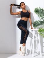 Pantalones de yoga, empalme de malla de gran tamaño, pantalones de levantamiento de glúteos y control abdominal para deportes y deportes - details 2