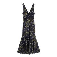Ropa de mujer europea y americana temperamento moda floral sombreado floral sin mangas cintura falda vestido - details 2