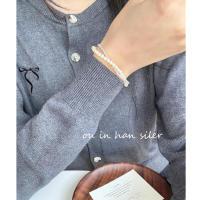 Ouni S-pulsera de perlas naturales de plata rota única apilada de doble capa pura para mujer, diseño de nicho de estilo Ins - details 1