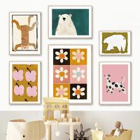 Carteles de impresión de arte de pared de guardería de estilo ecléctico, pintura de lienzo de dálmata de flores de oso Polar de dibujos animados para dormitorio de niños, decoración del hogar - details 1
