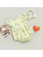 Conjunto de Maternidad Pelele para Bebé con Diadema Mono Floral con Cuello Redondo y Manga Mosca + Diadema para Verano, Azul/Amarillo, 0-24 Meses - details 11