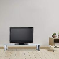relaxdays Mueble TV de Cristal, Mesa Televisión, Vidrio y Metal, 100 x 35 x 17 cm, Blanco y Plateado - details 4