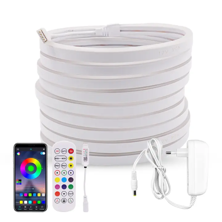 Tira de neón LED inteligente con Bluetooth, cinta de luz Flexible de silicona con Control remoto IR, RGB, 12V, 96LED/m - 1