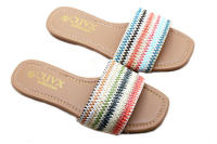 Comercio exterior Fábrica Chaozhou Tejido de fondo plano Moda de alta calidad Cabeza cuadrada Punta abierta Zapatillas de mujer - details 0