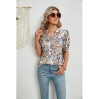 Camiseta holgada con estampado vintage para mujer, ropa de manga corta de estilo coreano a la moda, Top informal con cuello en V para mujer - details 10
