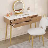 Tocador Maquillaje con Espejo de Luz Regulable en 3 Niveles, Tocador con 3 Cajones, Escritorio Grande 100x40 cm, Silla Ajustable en Respaldo de Terciopelo, Blanco+Crema+Dorado, MB6105ws - details 13