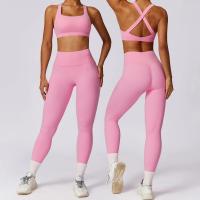 Conjunto de Yoga para Mujer en Rosa Traje Deportivo de Gimnasio con Leggings de Cintura Alta y Sujetador Deportivo de Espalda Cruzada Ropa de Yoga para Mujer Material Exterior de Nylon Adecuado para Primavera/Verano - details 0