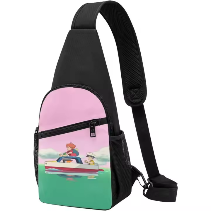 Bolso de pecho NEGRO Bolso de hombro Cartera Viaje Senderismo Bolso Correa de hombro ajustable Unisex 15,25 x 3,25 x 7,5 pulgadas Ponyoss - 1