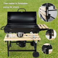 Parrilla de Carbón con Ruedas para Jardín Exterior BBQ Soportes Faciles de Movimiento, 2 Estantes de Madera Plegables para Almacenar Comidas 101×70.5×94.5CM - details 3