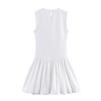 BUNO-Mini vestido de retazos de moda para mujer, cuello redondo, sin mangas, dobladillo abullonado, vestidos para mujer - details 3