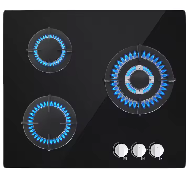 Estufa de Gas de Vidrio Iseasy 3 Quemadores, Protección de Termómetro Automático, Zona de Cocina de Vidrio, Instalación Integrada - 1