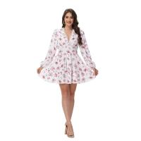 Vestido corto de encaje con cuello en V estampado de temperamento dulce nuevo de primavera para mujer - details 13