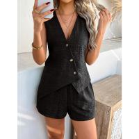 Conjunto de Moda de Verano Casual Estilo Sólido para Mujer con Botón de Chaleco Pantalones Cortos Traje - details 21