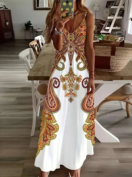 Vestido de mujer informal de verano maxi bohemio con estampado 3d de Cross-border Seaside Resort - 1