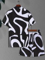 Conjunto Casual de Verano Camiseta y Pantalones de Poliéster 100% Cuello de Lengua, Tela Tejida No Elástica Impresión a Rayas Irregulares Ajuste Regular 120g/m² - details 6