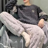 Conjunto de pijama con letras en contraste, ropa de dormir de manga larga con cuello redondo, conjunto de pijama de invierno para hombre con cuello redondo, manga larga gruesa - details 6
