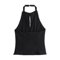 OUWU Tops de Diamantes de Imitación para Mujer Corte Cremallera en Blanco y Negro Sin Mangas - details 2