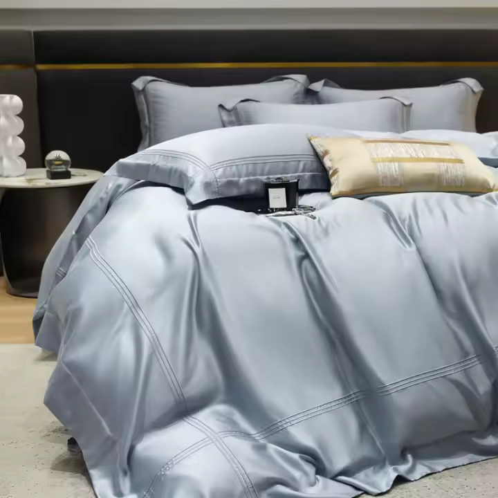 Juego de Ropa de Cama de Algodón Tencel de Alta Calidad Color Sólido, Sencillo, para Cama de Reina - 1