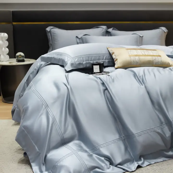Juego de Ropa de Cama de Algodón Tencel de Alta Calidad Color Sólido, Sencillo, para Camas de Rey/Cola - 1