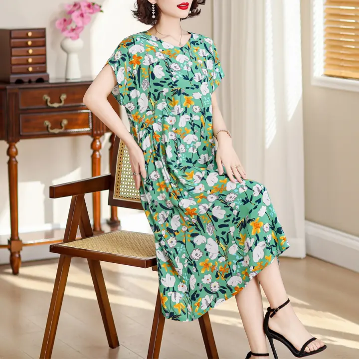 Elegante Vestido de Verano 2024 Estilo Vintage Suelto para Mujeres Cuello en V Casual - 1