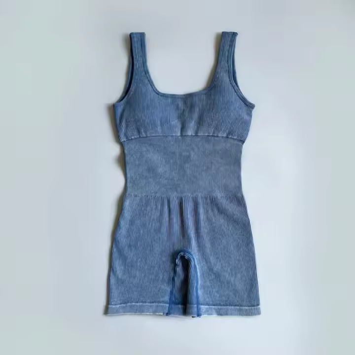 Mono de Yoga para Mujeres Cuello Redondo, Tejido de Nylon, Manga Sin Chancho, Acabado en Lavado Ácido Ropa Deportiva Ajustada y Elástica - 1