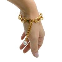 GOLDENCAT Cadena de Perlas de Acero de Eslabón Grande con Perlas, Pulsera para Mujer, Longitud Extendida de 24.5 cm, Acero Inoxidable, 14k - details 2