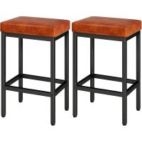 Taburetes Altos de Cocina, 66 cm Taburete Cocina, Negro Cuero de Pu Taburete Alto, Taburetes de Cocina Con Cojín de 6 cm de Grosor y Base de Metal, Taburetes Altos para Mostrador Cocina - details 0