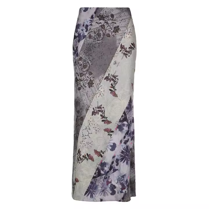 BUNO-Falda larga con estampado floral retro para mujer, faldas de tiro bajo con malla de retazos transparente, estilo vintage de los años 2000, trajes Harajuku y2k, novedad - 1