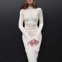 Elegante Vestido Bodycon de Moda Otoñal de Cuello Alto Manga Larga Color Sólido - details 7