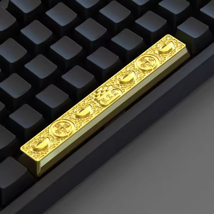 Tecla Espacio Metalizada Personalizada - Cornucopia 6.25U Con Detalle Punteado, Perfil Cherry Artesanal Y Acabado Dorado Original. Teclas Exclusivas Para Teclados Mecánicos, Ideales Como Regalo Para Gamers Y Coleccionistas. - 1