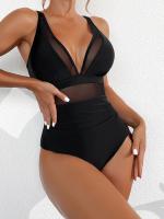 Bañador negro de una pieza para mujer, traje de baño de realce con Control de barriga, Tankini de una pieza - details 2