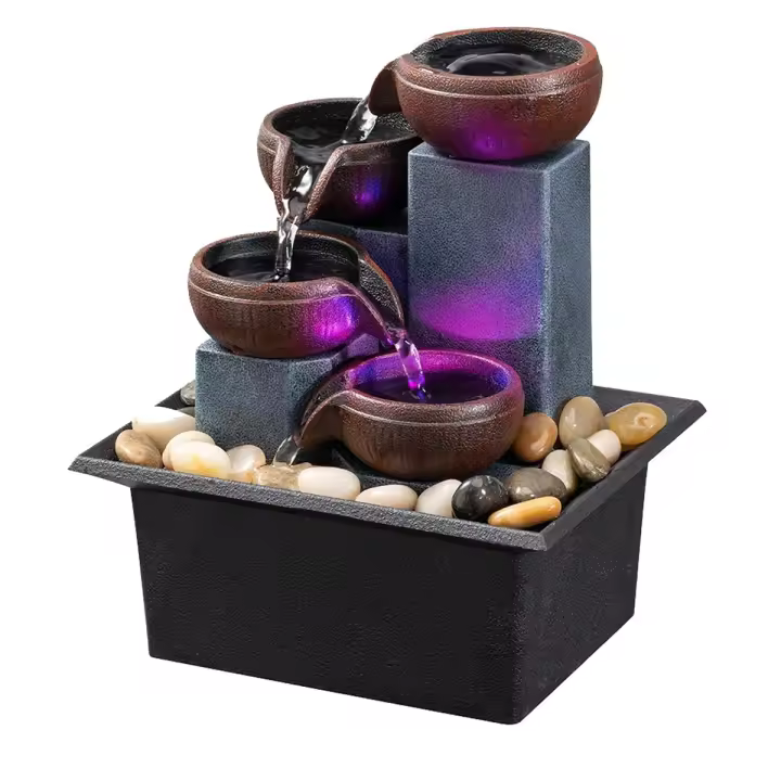 Fuente de mesa Fuente de cascada pequeña de 4 niveles Fuente de meditación con característica de agua relajante para interiores para oficina en casa - 1