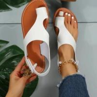 Nuevo estilo de sandalias planas huecas con punta abierta para mujer, talla grande, sencillas, con velcro, para playa - details 1