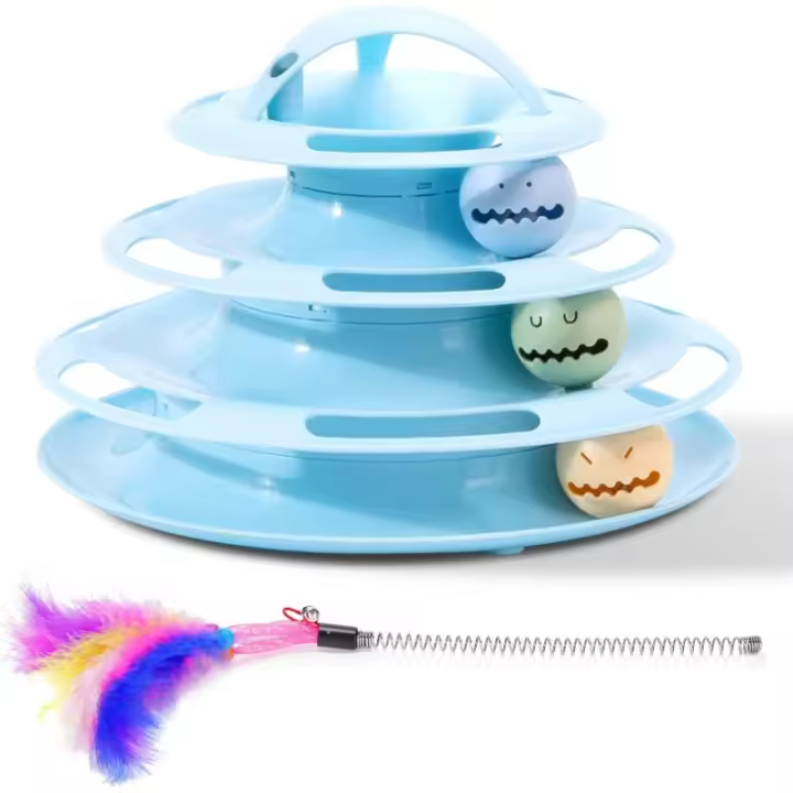 Juguete Interactivo para Gatos Diseño de Torre con 4 Pelotas, Niveles 3 - 1