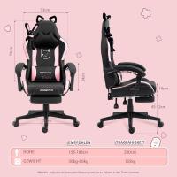 Silla de juego para ordenador, diseño ergonómico, con respaldo alto, soporte lumbar, reposapiés, piel sintética - details 44