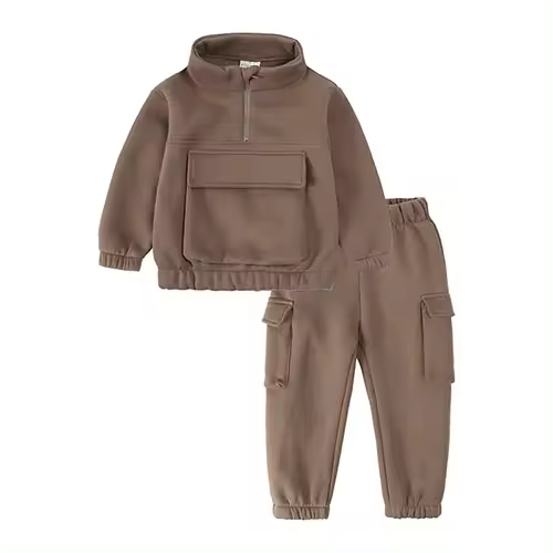 Conjunto de ropa de lana cálida personalizada para niños pequeños, chándal, Jersey, sudaderas y pantalones para niños, trajes para niños, 2 uds., 2025 - 1