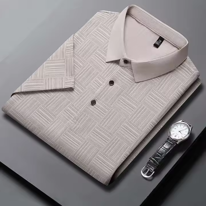 Polo de negocios informal con estampado nuevo para hombre, top de manga corta cómodo y transpirable, 2024 - 1
