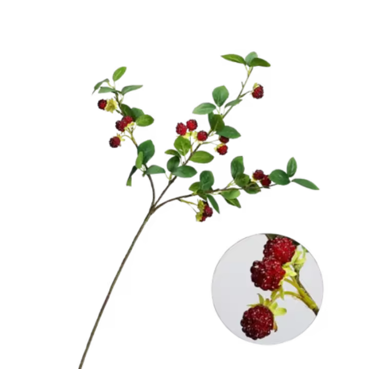 Ramas artificiales de frambuesa de tacto Real, simulación hecha a mano de plástico, frutas de arándano, tallo de fruta roja falsa elegante - 1