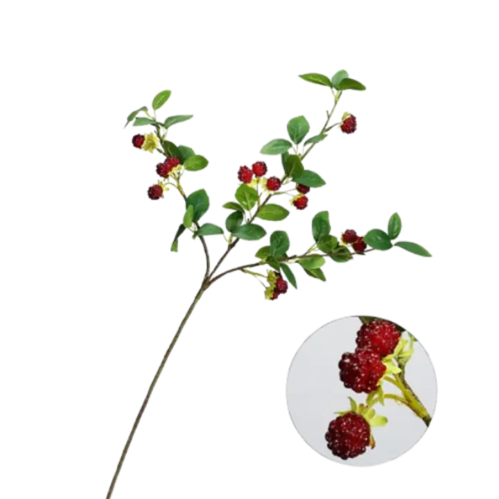 Ramas artificiales de frambuesa de tacto Real, simulación hecha a mano de plástico, frutas de arándano, tallo de fruta roja falsa elegante - 1