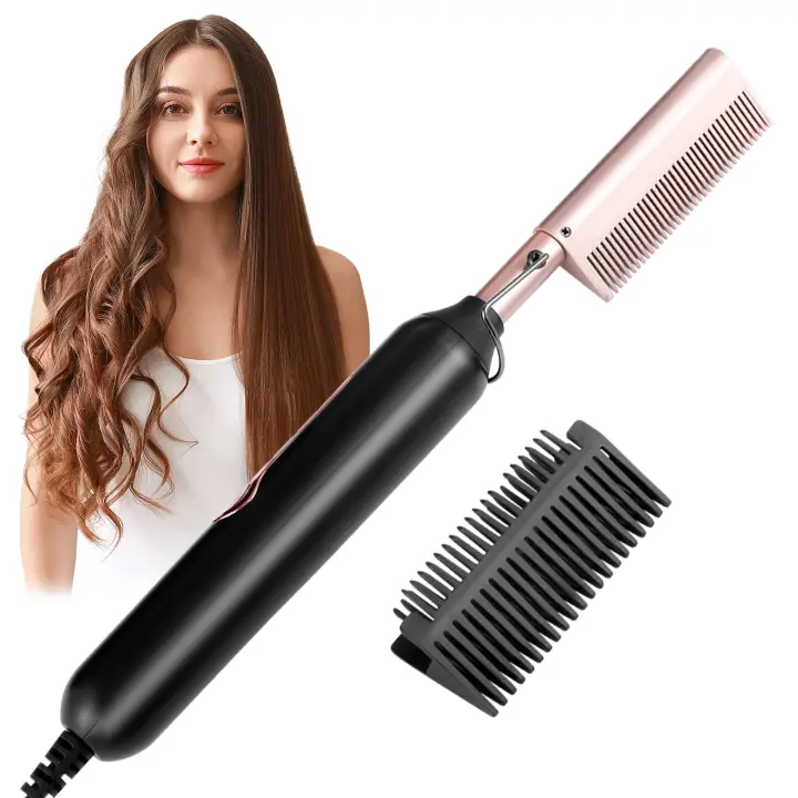 Plancha de pelo con peine de cobre calentada eléctrica húmeda y seca, permanente para el hogar y peine rizador - 1